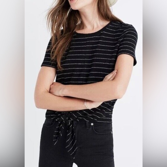 Madewell Modern Striped Tie Front Top Size XL black and White Striped - Picture 8 of 8